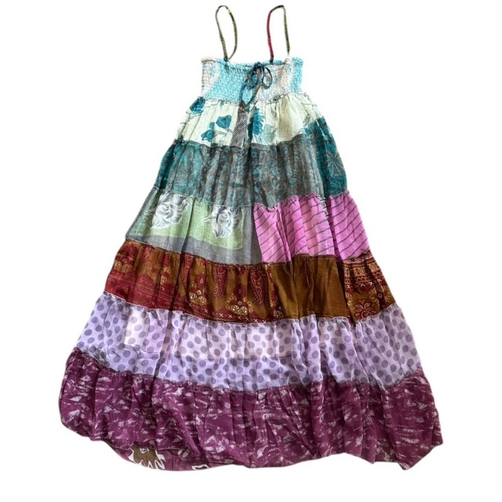 Women’s Colorful Patchwork Maxi Dress Sundress Boho Summer Casual Multicolor Lg